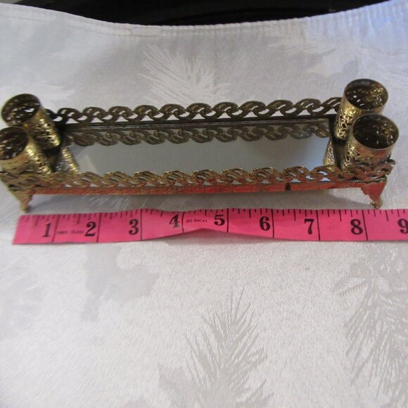 This is a vintage vanity tray with a mirror and lipstick holders. - Picture 6 of 13